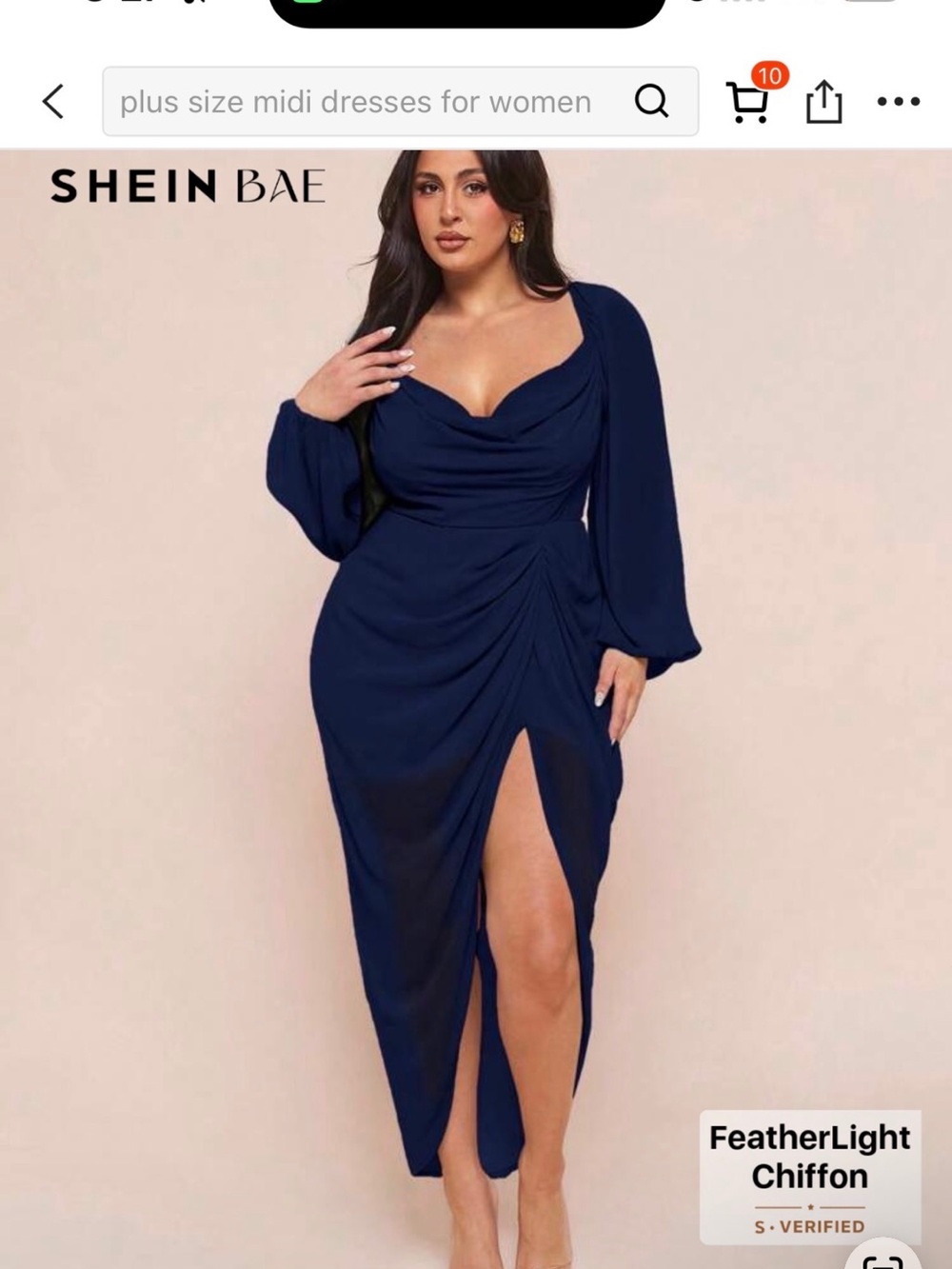 SHEIN Navy Cowl Neck Midi Dress with Side Slit